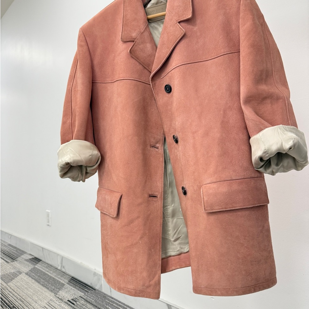 Prada Women's Suede Leather Jacket in Pink and Cream